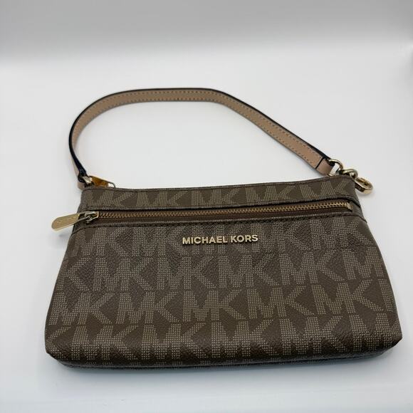 Michael Kors Brown Logo Small Leather Wristlet Shoulder Bag - Picture 9 of 9